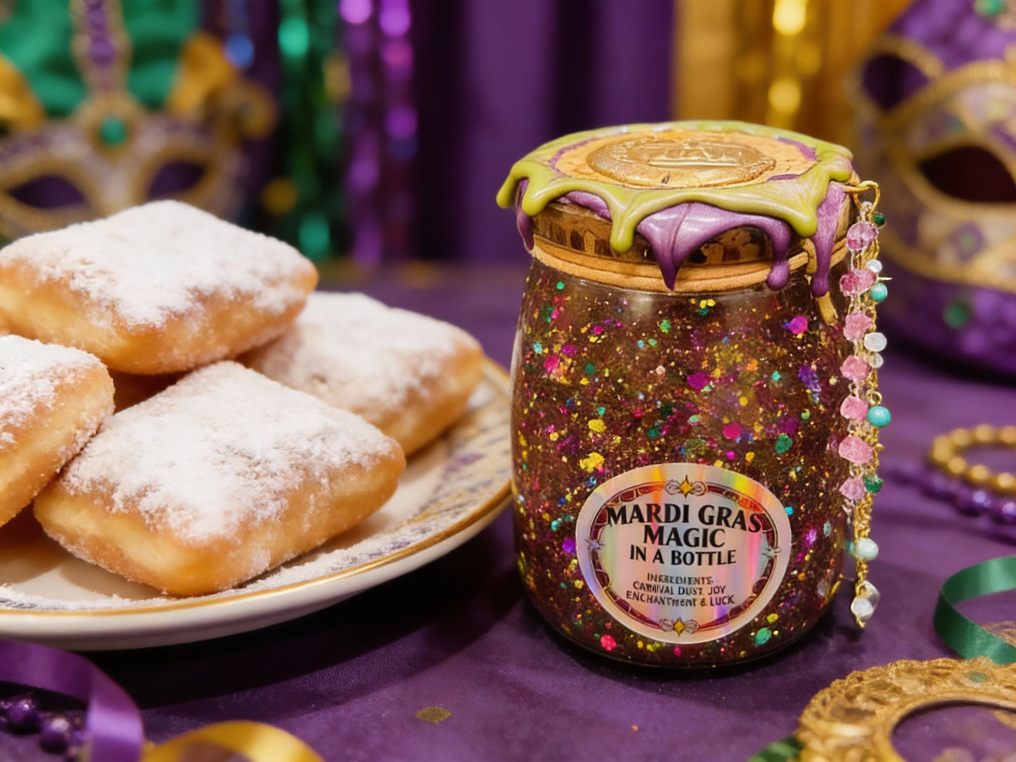 MARDI GRAS MAGIC 'SNOWGLOBE' IN A BOTTLE