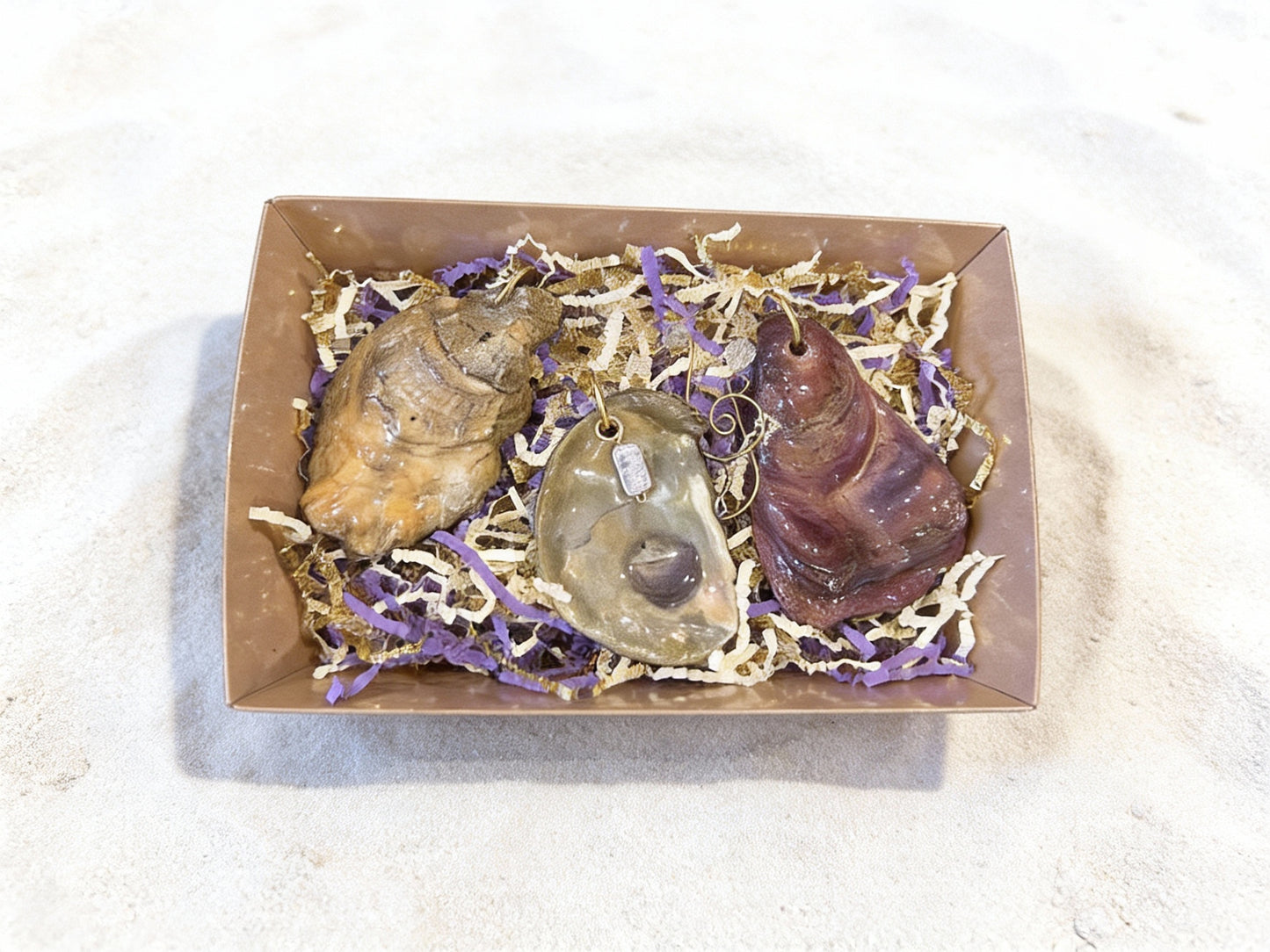 MARDI GRAS 'TRINITY' SHELL ORNAMENT SET OF (3)